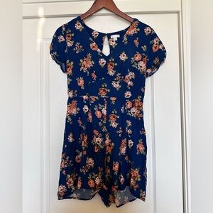 Xhilaration Navy Floral Short Sleeve Romper